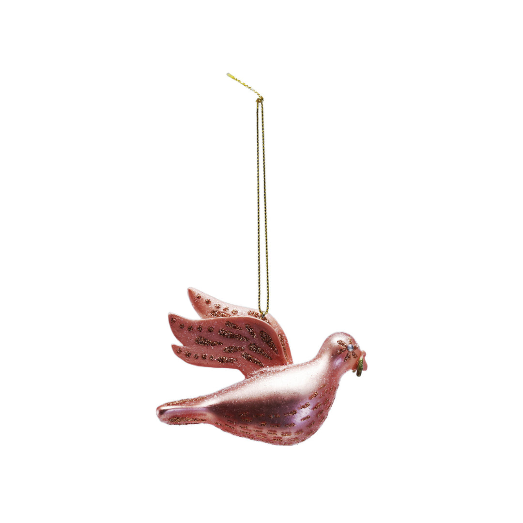 Blush Color Glass Dove Ornament With Glitter