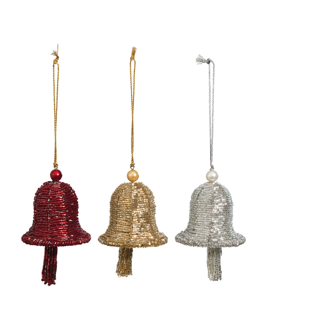 Handmade Beaded Wire Bell Ornament With Tassel