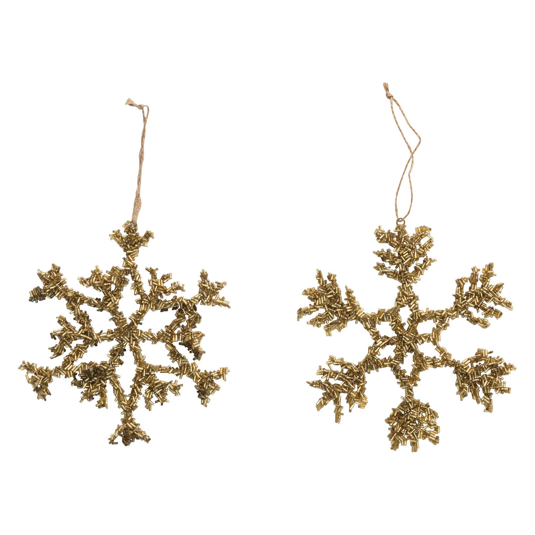 Gold Metal & Glass Beaded Snowflake Ornament