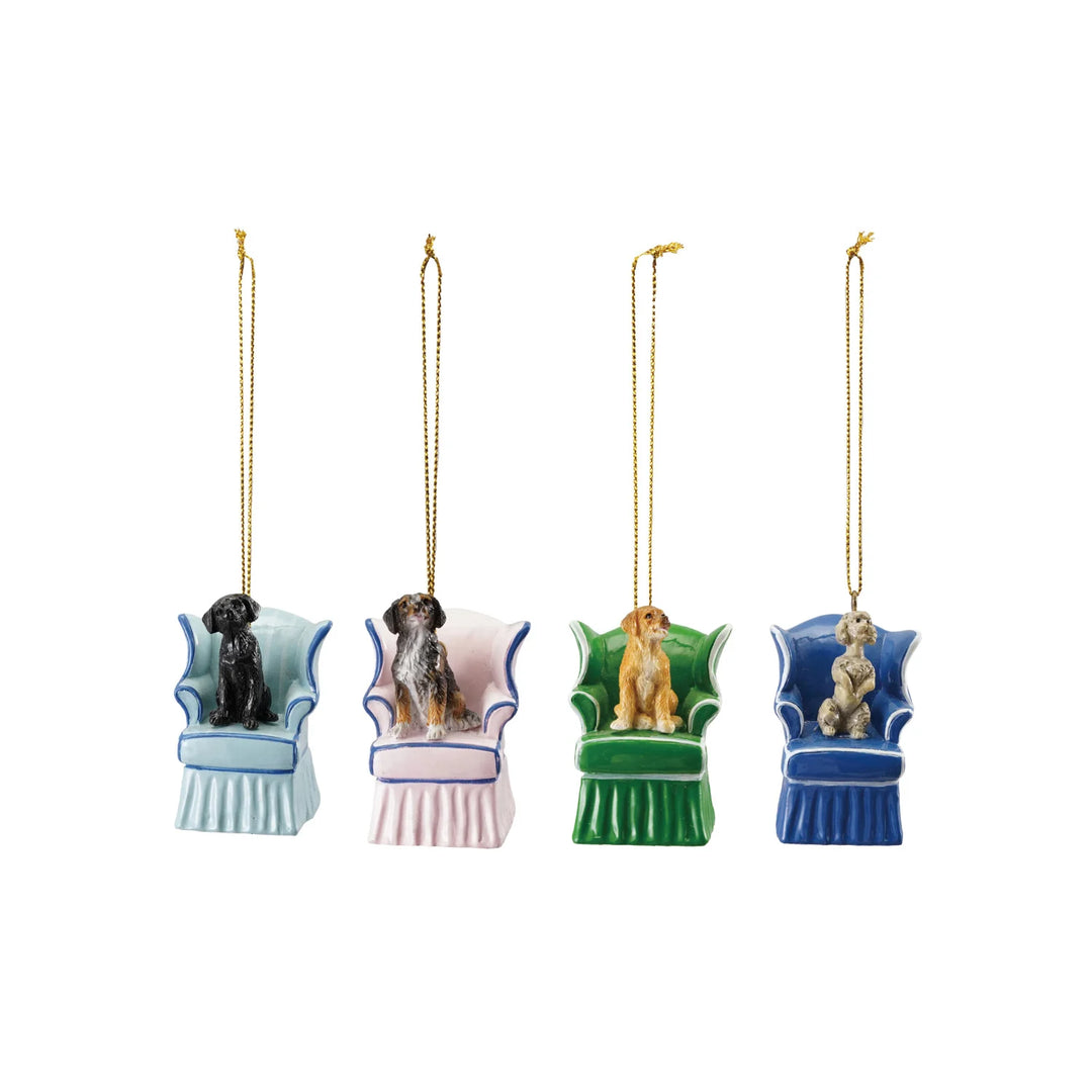 Resin Vintage Reproduction Dog In Chair Ornament
