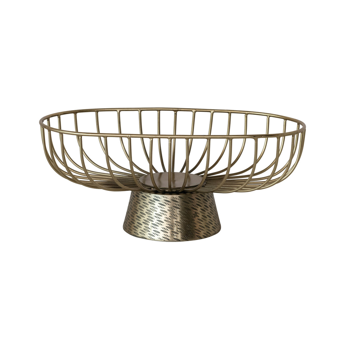 Gold Decorative Embossed Metal Wire Footed Bowl