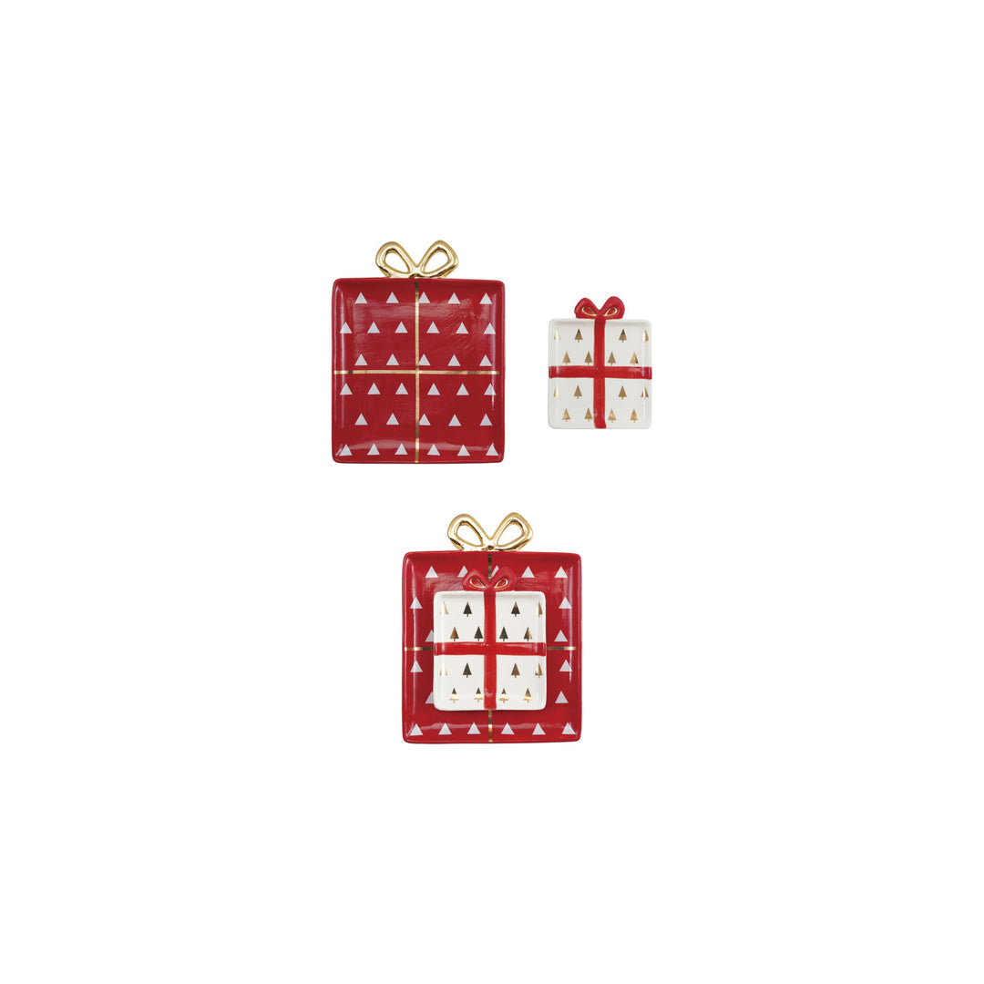 Gift Shaped Stoneware Dishes With Patterns & Gold Electroplating