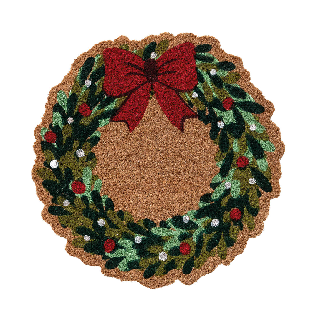 Natural Coir Wreath Shaped Doormat With Bow