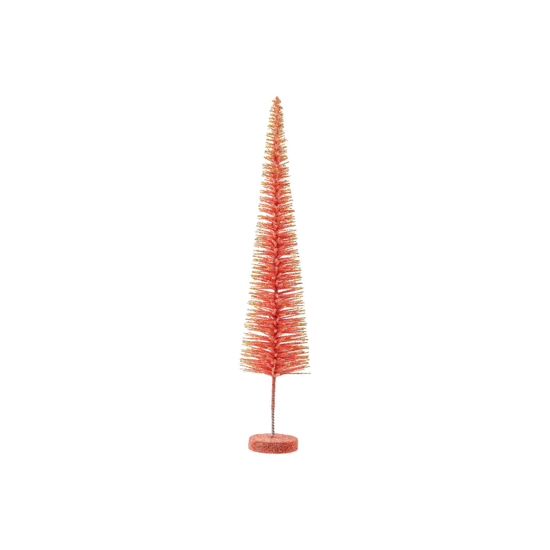 Pink & Gold Flocked Plastic Bottle Brush Tree With Glitter