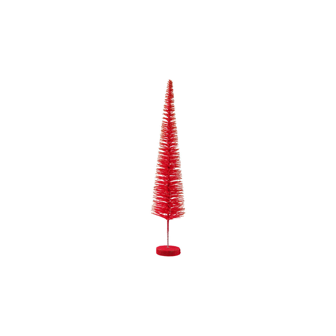 Red & Gold Flocked Plastic Bottle Brush Tree With Glitter