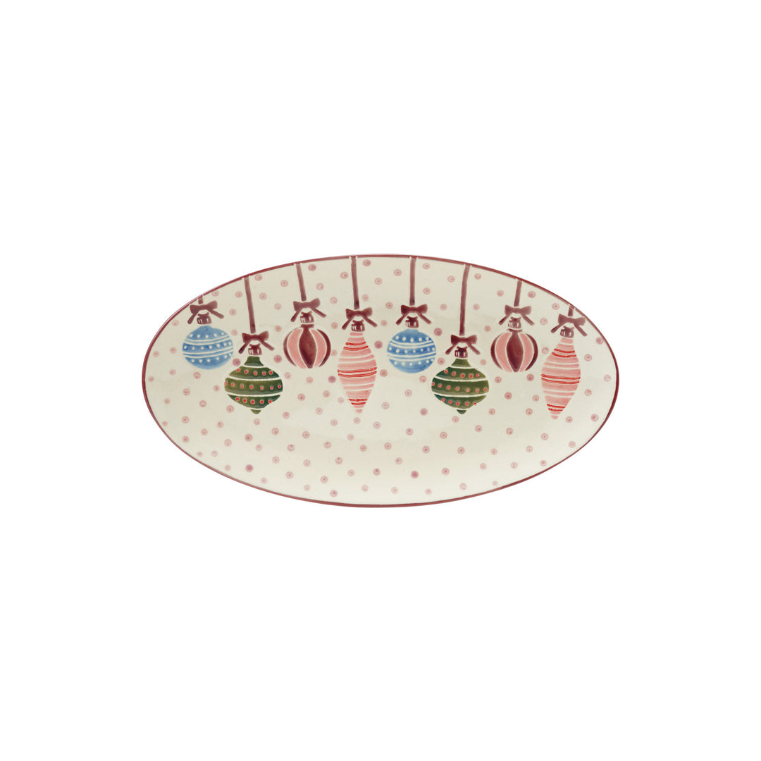 Wax Relief Ornaments & Dots Hand-Painted Stoneware Platter