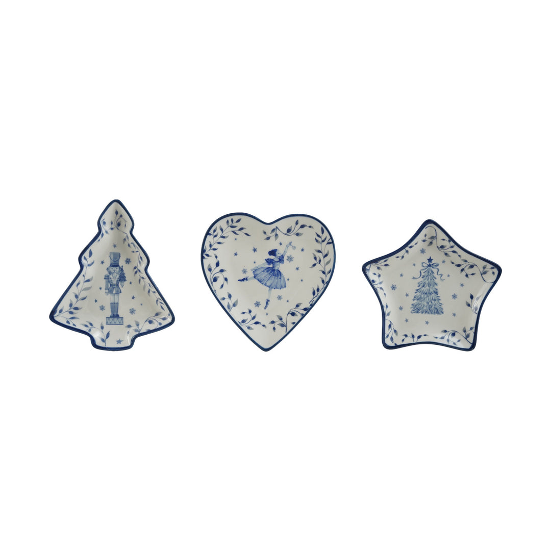 White & Blue Ceramic Shaped Dish With Holiday Image