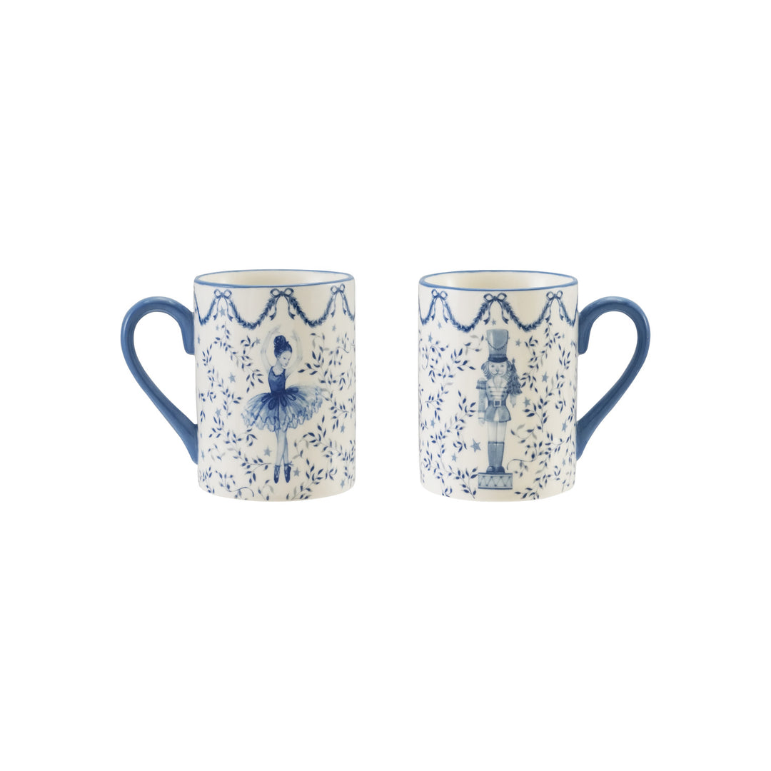 White & Blue Ceramic Mug With Ballerina & Nutcracker