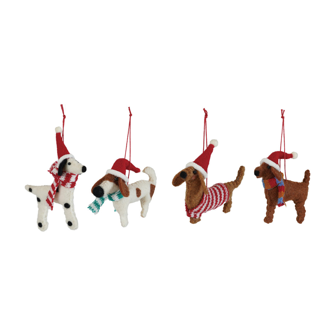 Wool Felt Dog In Hat & Scarf/Sweater Ornament | Avliable In 4 Styles